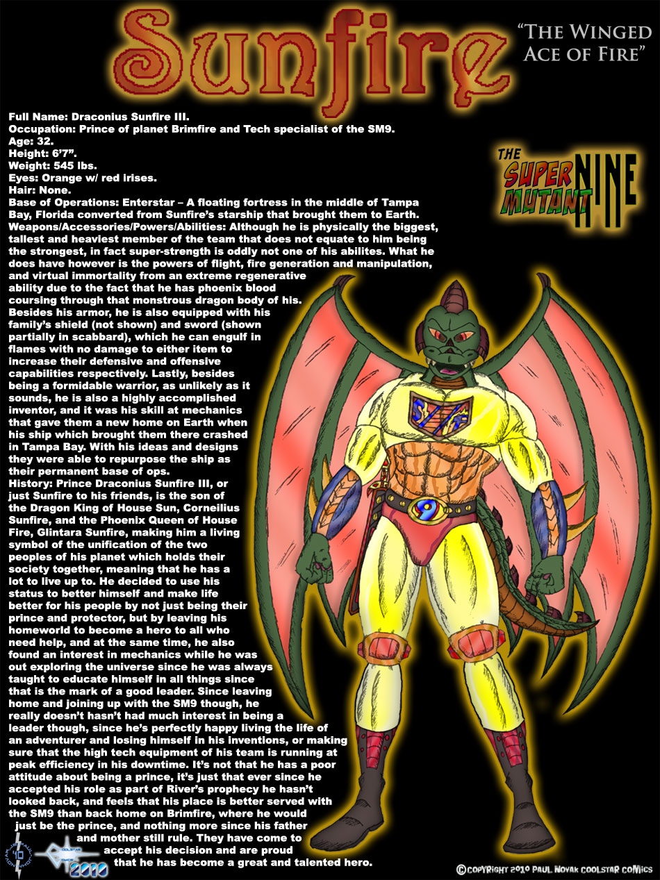 Sunfire - The Winged Ace of Fire - Prince of Planet Brimfire and Tech Specialist of the SM9