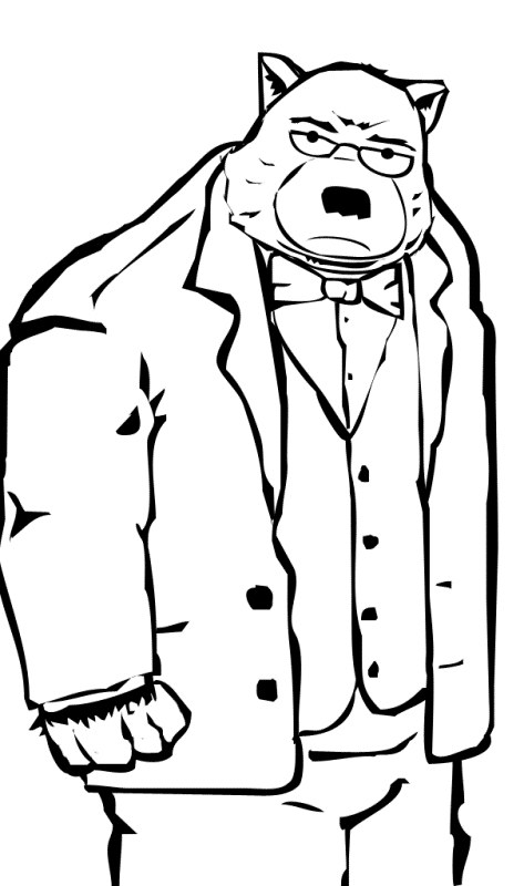What is this well-dressed man-bear doing here?
