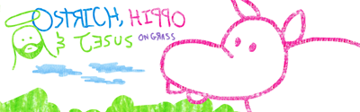 Ostrich Hippo and Jesus on Grass