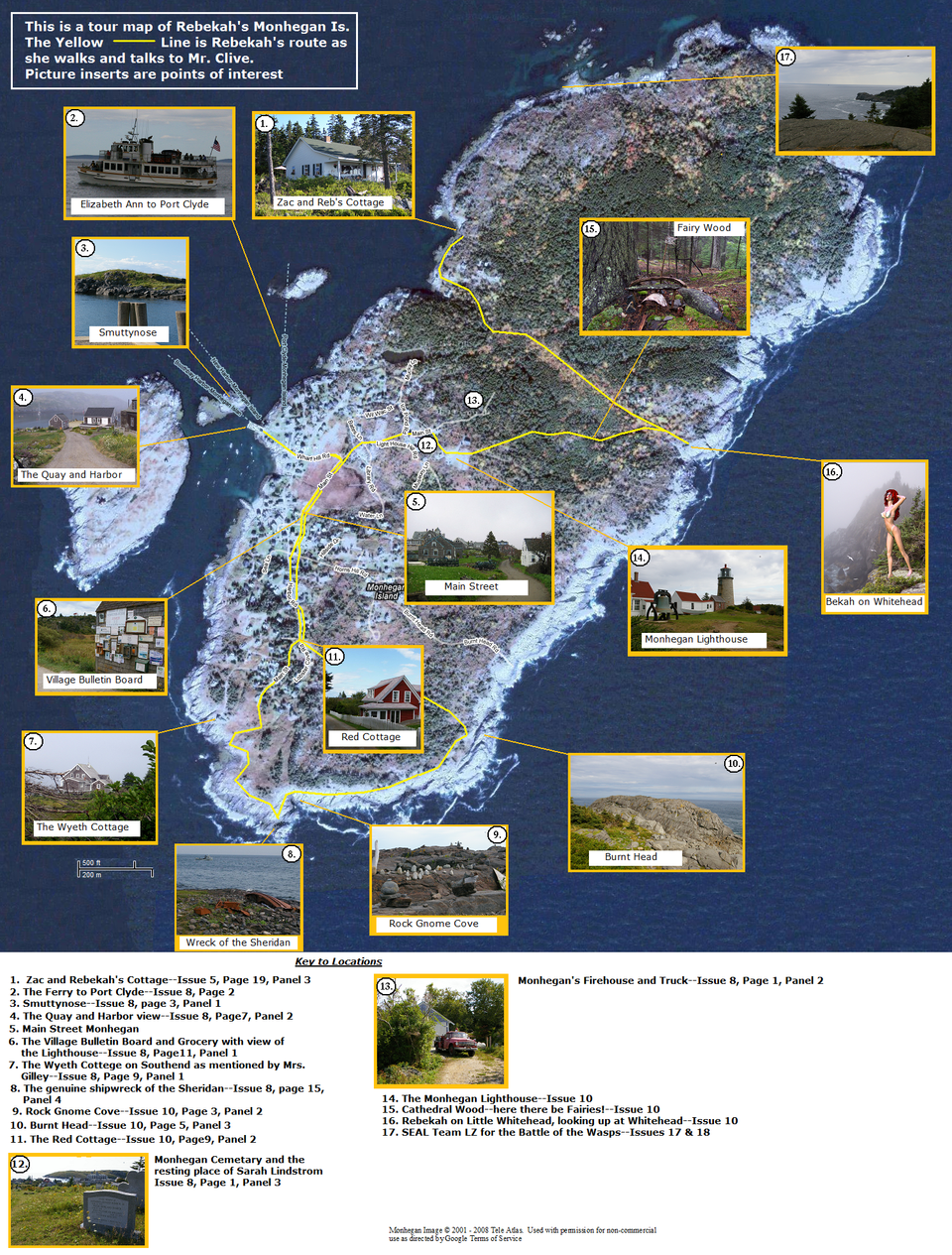 Map of Monhegan and RW points of Interest