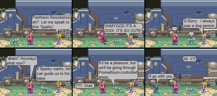 2 Reploids, a girl and a dog