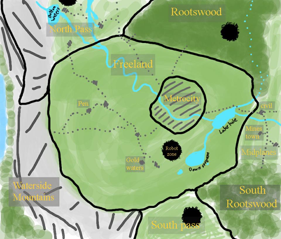 map - Metrocity, Freeland and surrounding countries.