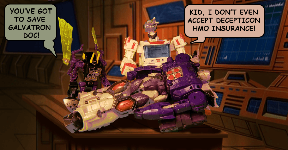 Even on Cybertron, insurance is a pain in the camshaft...