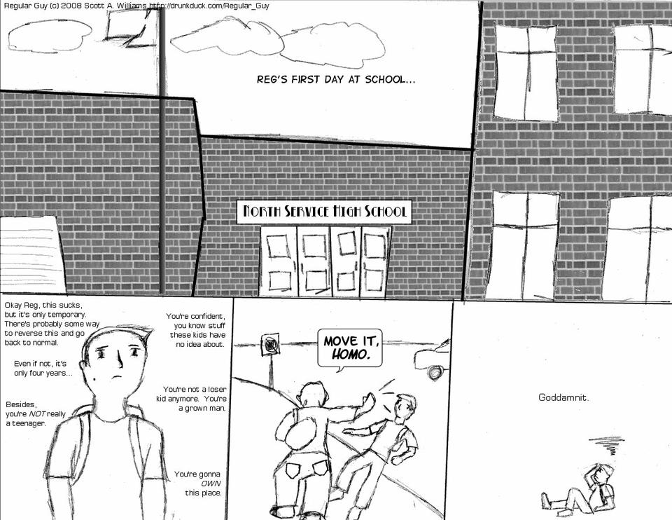 2-11: Reg arrives for his first day of high school.
