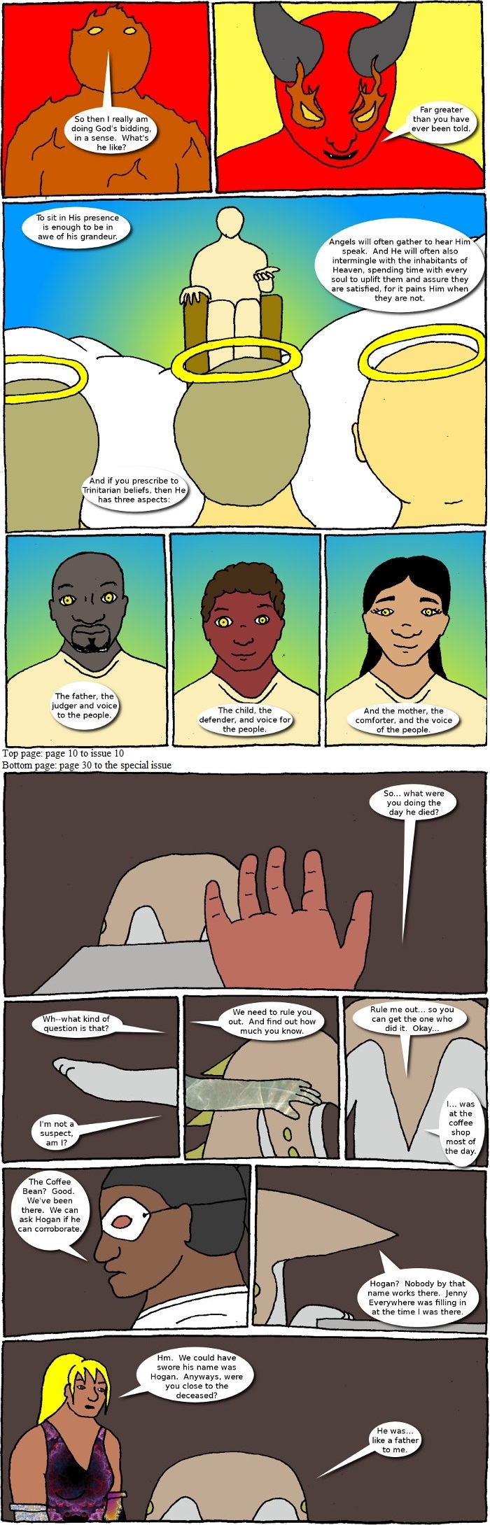 Page 10 (issue 10 - Lucifer Sam) and page 30 (Halloween Special - Cluster One)