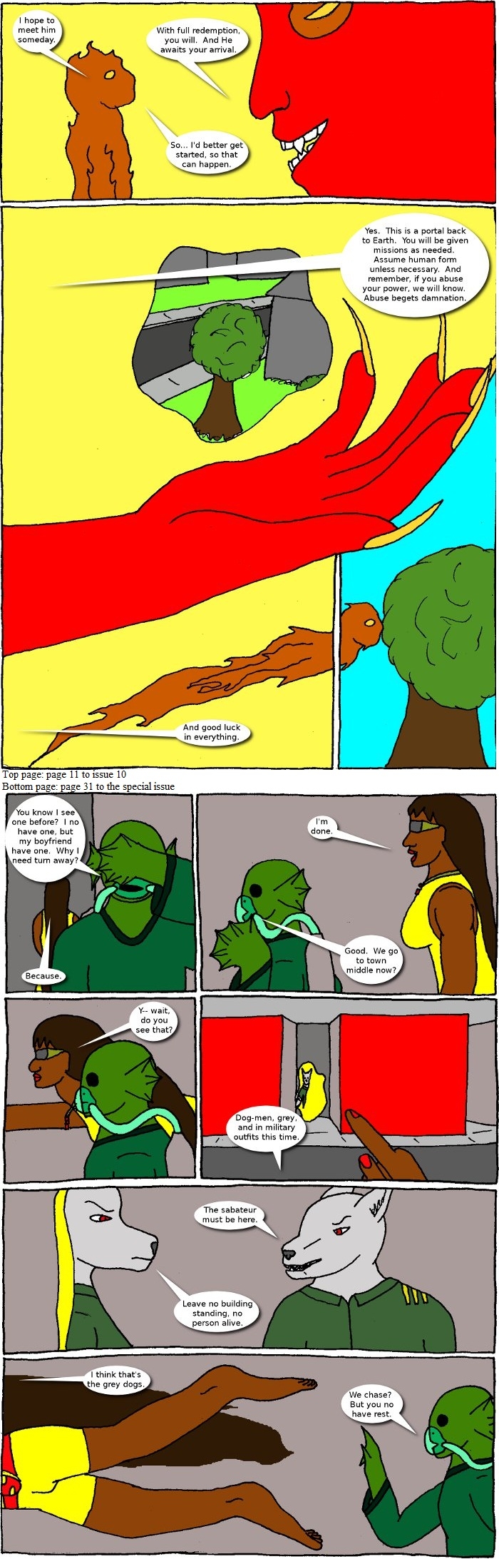 Page 11 (issue 10 - Lucifer Sam) and page 31 (Halloween Special - Cluster One)