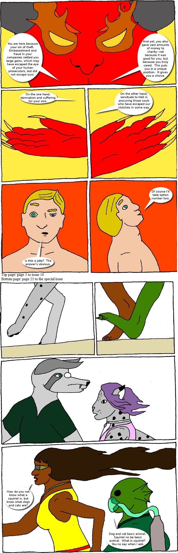 Page 3 (issue 10 - Lucifer Sam) and page 23 (Halloween Special - Cluster One)