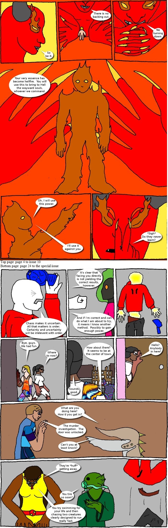 Page 4 (issue 10 - Lucifer Sam) and page 24 (Halloween Special - Cluster One)