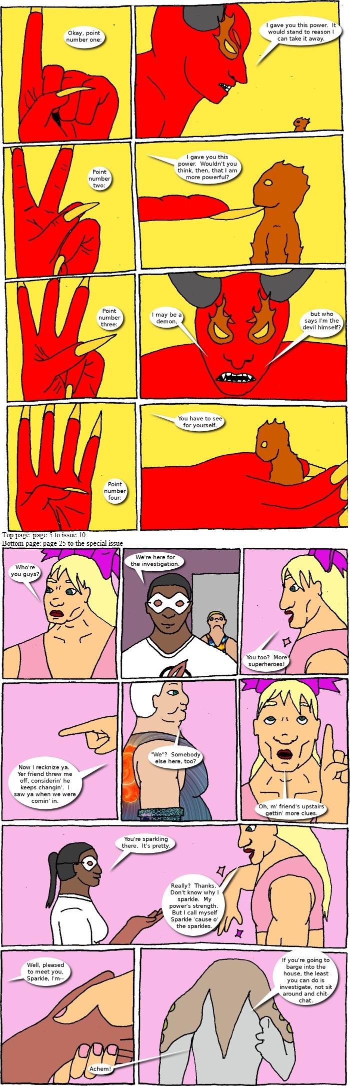 Page 5 (issue 10 - Lucifer Sam) and page 25 (Halloween Special - Cluster One)