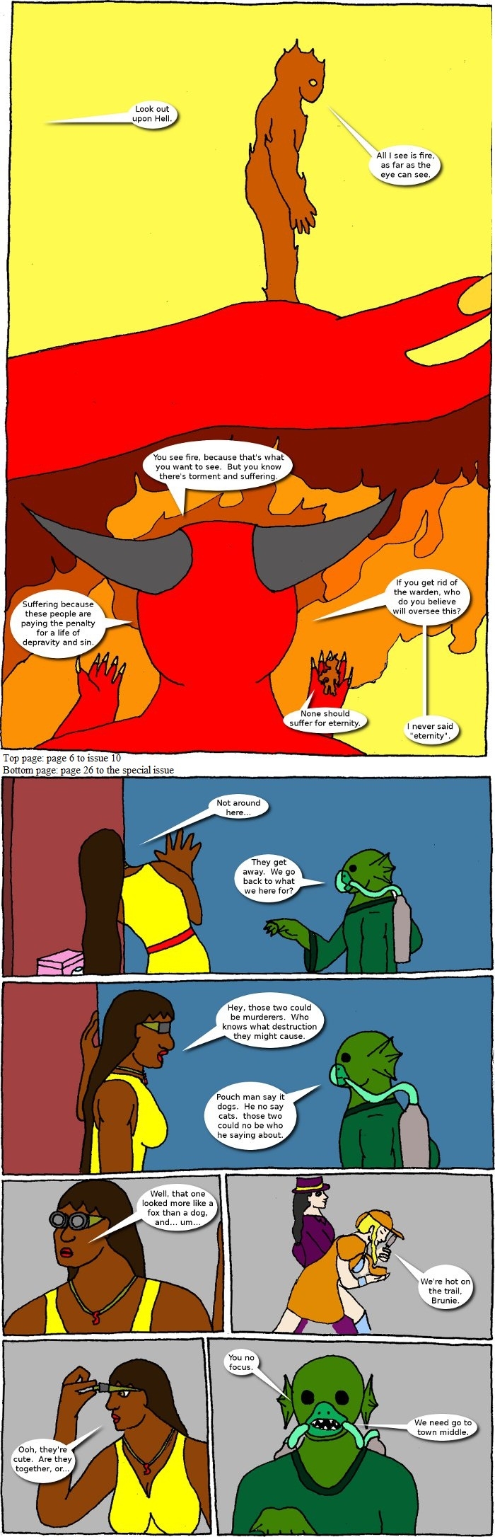 Page 6 (issue 10 - Lucifer Sam) and page 26 (Halloween Special - Cluster One)