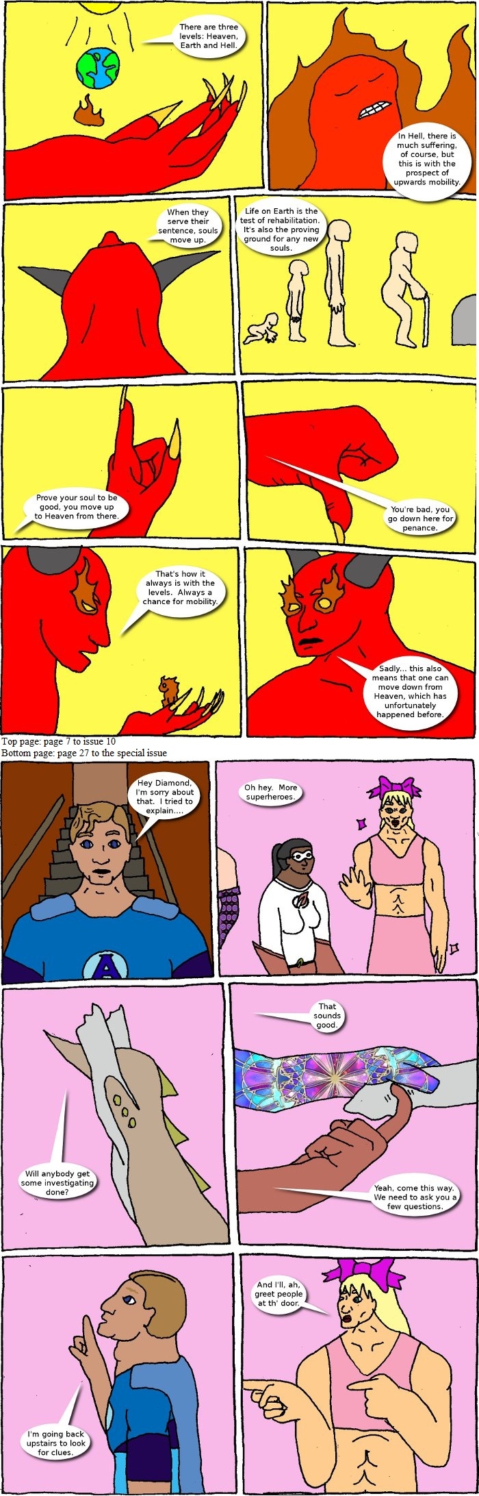 Page 7 (issue 10 - Lucifer Sam) and page 27 (Halloween Special - Cluster One)