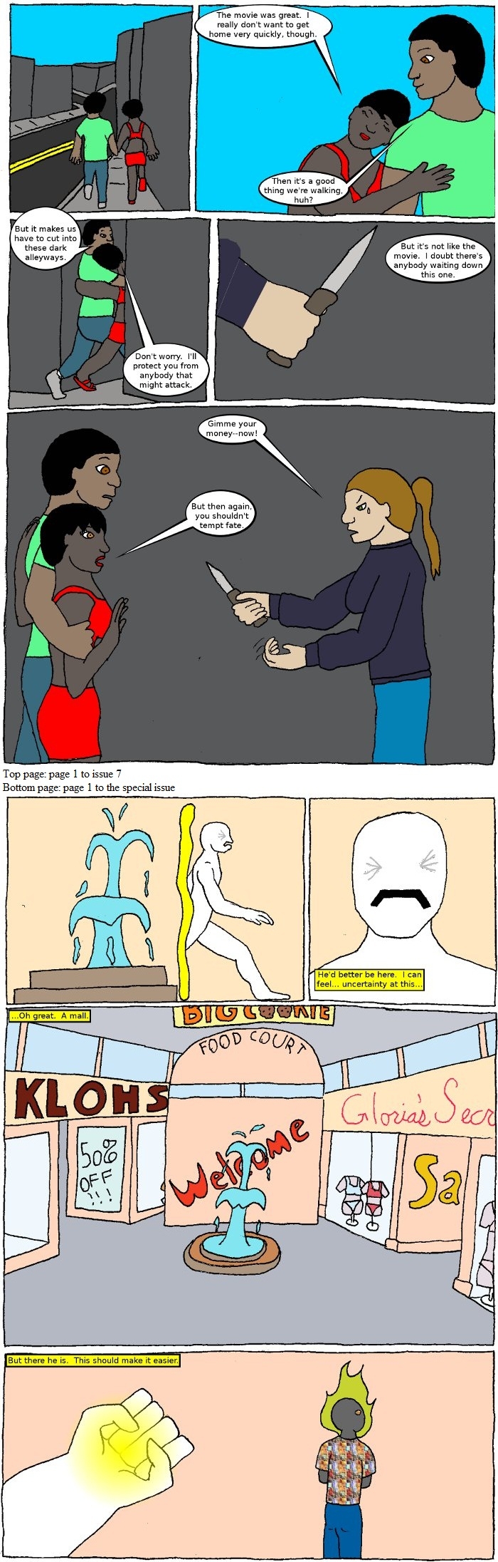 Page 1: issues 7 (Point Me at the Sky) and Special 3 (Sysyphus Part 3)