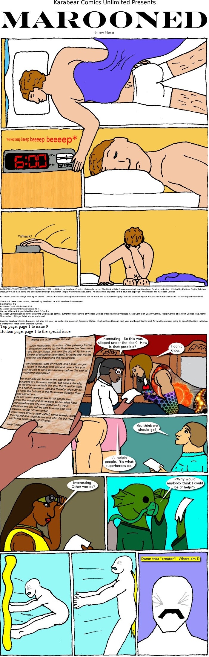 Page 1: issues 9 (Marooned) and Halloween Special (Cluster One)